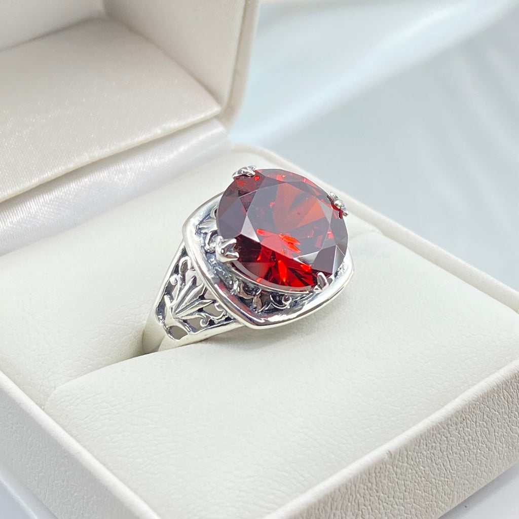 Garnet CZ Ring, Lotus Egyptian style sterling silver filigree, silver embrace jewelry, D130
