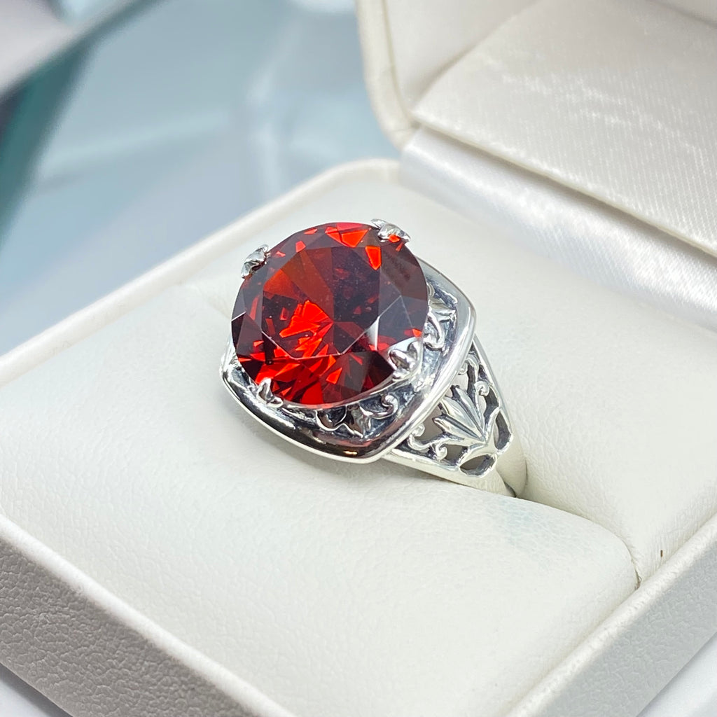 Garnet CZ Ring, Lotus Egyptian style sterling silver filigree, silver embrace jewelry, D130
