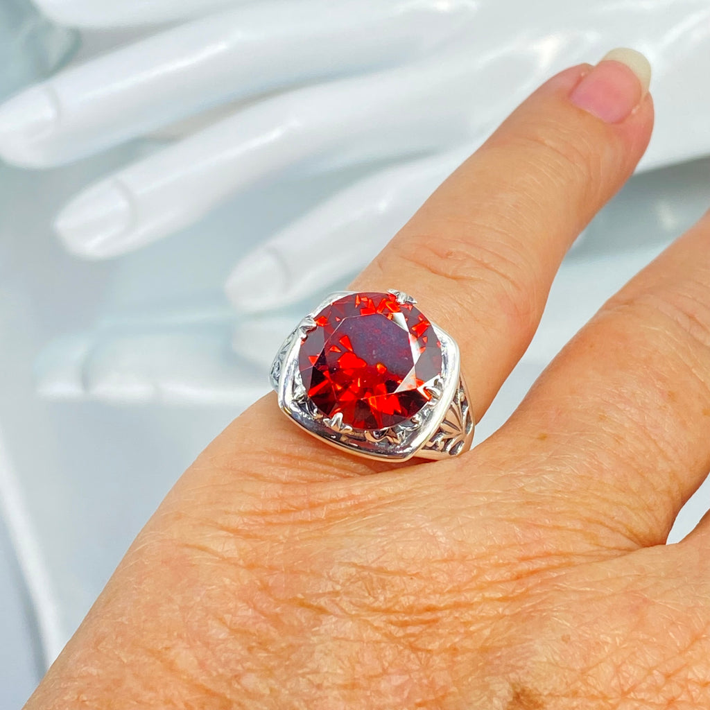 Garnet CZ Ring, Lotus Egyptian style sterling silver filigree, silver embrace jewelry, D130
