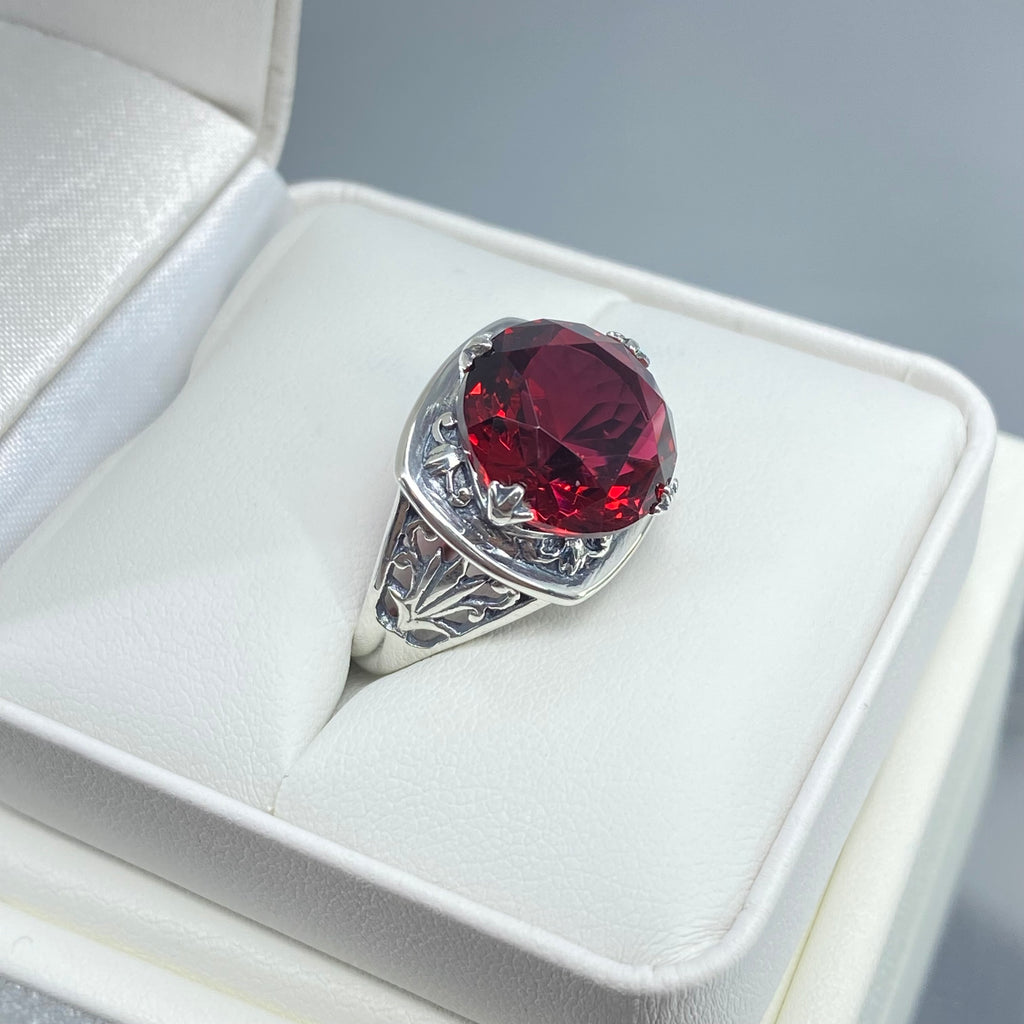 Red Ruby Ring, Lotus Egyptian style sterling silver filigree, silver embrace jewelry, D130