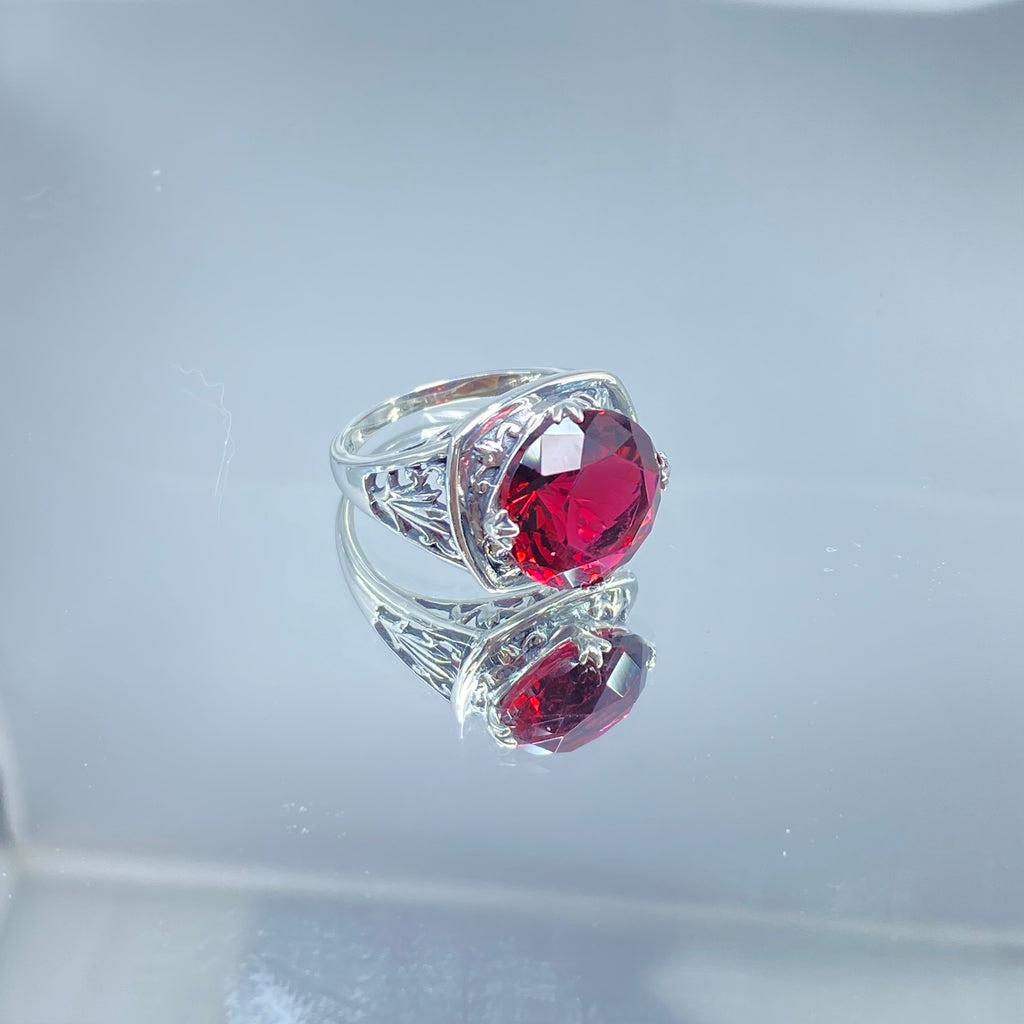 Red Ruby Ring, Lotus Egyptian style sterling silver filigree, silver embrace jewelry, D130