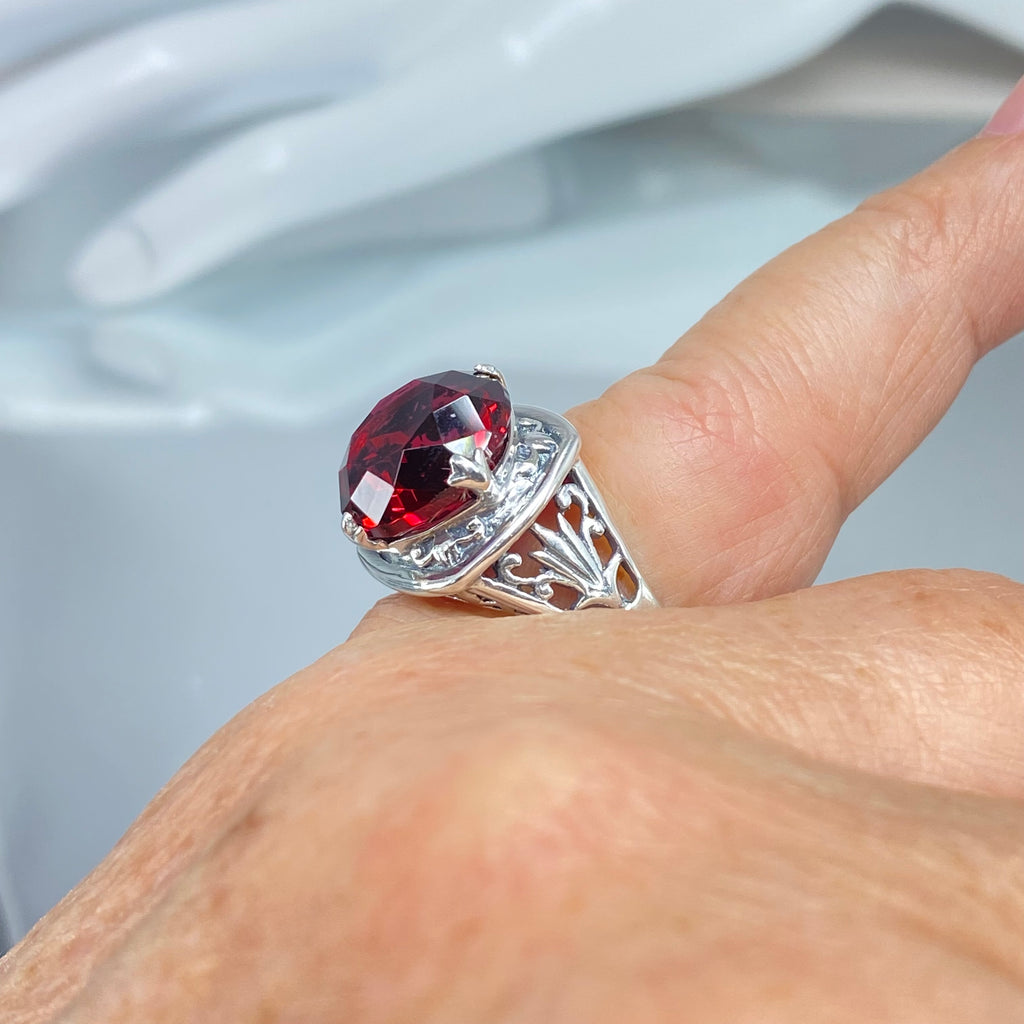 Red Ruby Ring, Lotus Egyptian style sterling silver filigree, silver embrace jewelry, D130