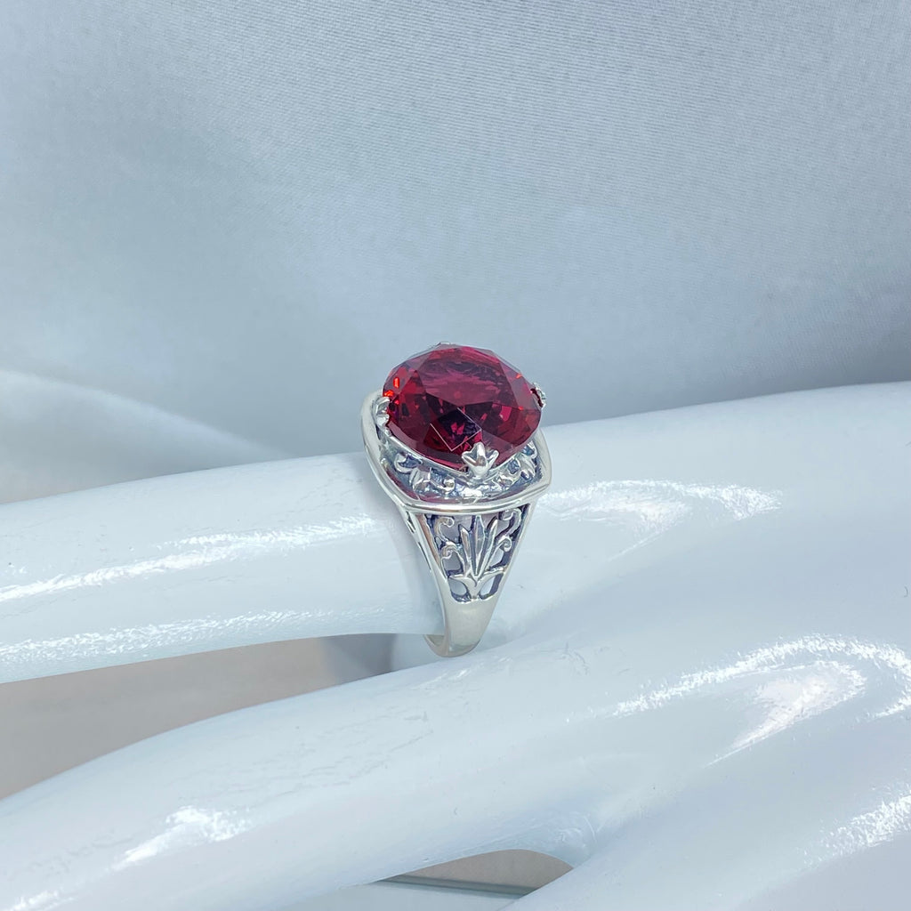 Red Ruby Ring, Lotus Egyptian style sterling silver filigree, silver embrace jewelry, D130