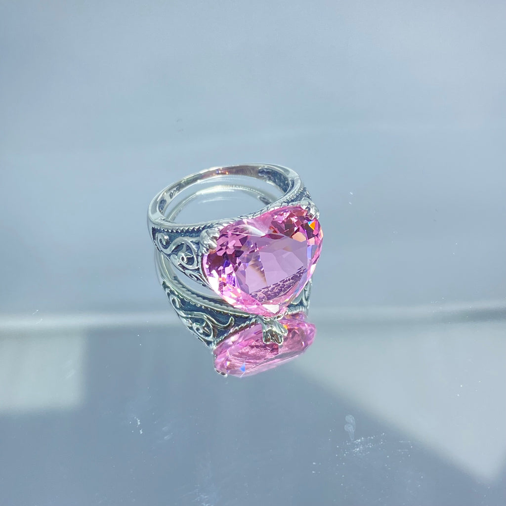 Heart Ring, Pink Topaz Ring, Gothic Sterling silver Filigree, Victorian style, Silver Embrace Jewelry, D132-HeartGoth