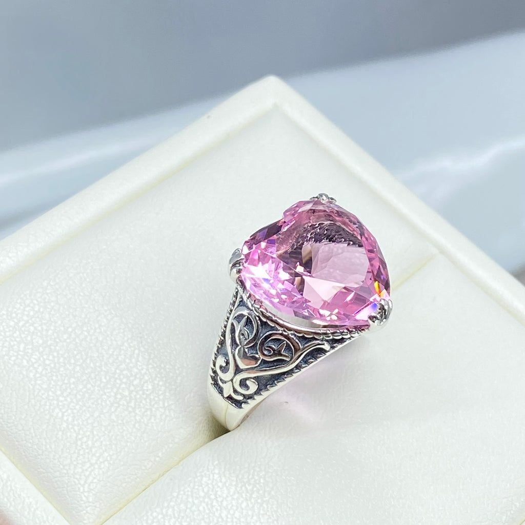 Heart Ring, Pink Topaz Ring, Gothic Sterling silver Filigree, Victorian style, Silver Embrace Jewelry, D132-HeartGoth