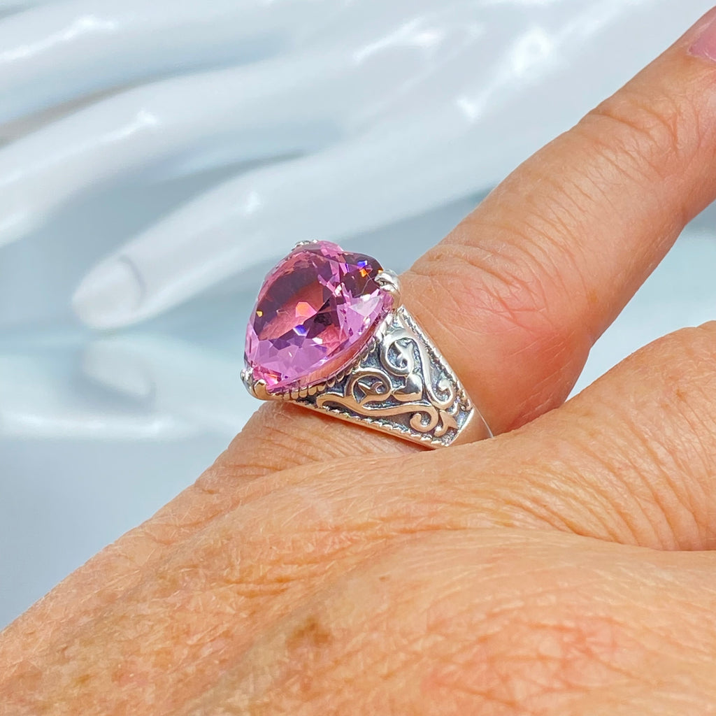Pink Topaz Ring, Heart Goth #D132 Ring Antique Reproduction