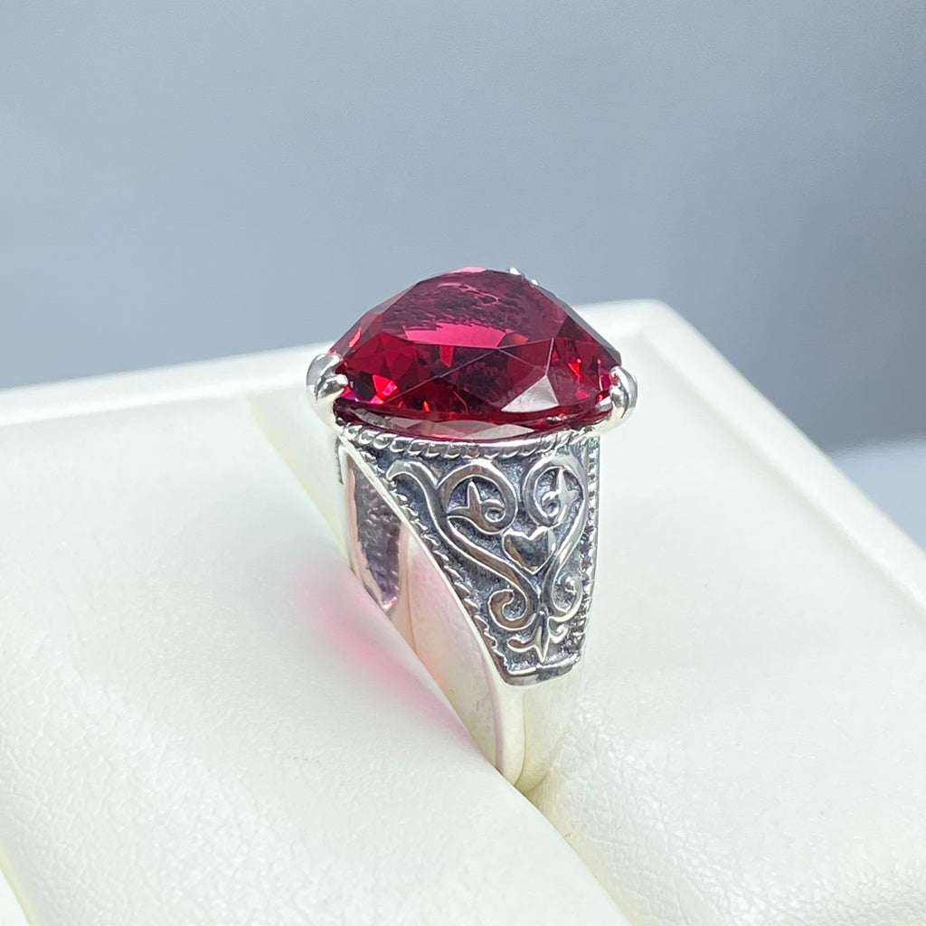 Heart Ring, Ruby Ring, Gothic Sterling silver Filigree, Victorian style, Silver Embrace Jewelry, D132-HeartGoth