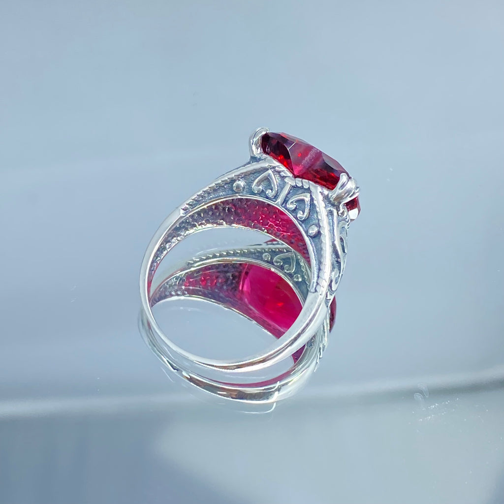 Heart Ring, Ruby Ring, Gothic Sterling silver Filigree, Victorian style, Silver Embrace Jewelry, D132-HeartGoth