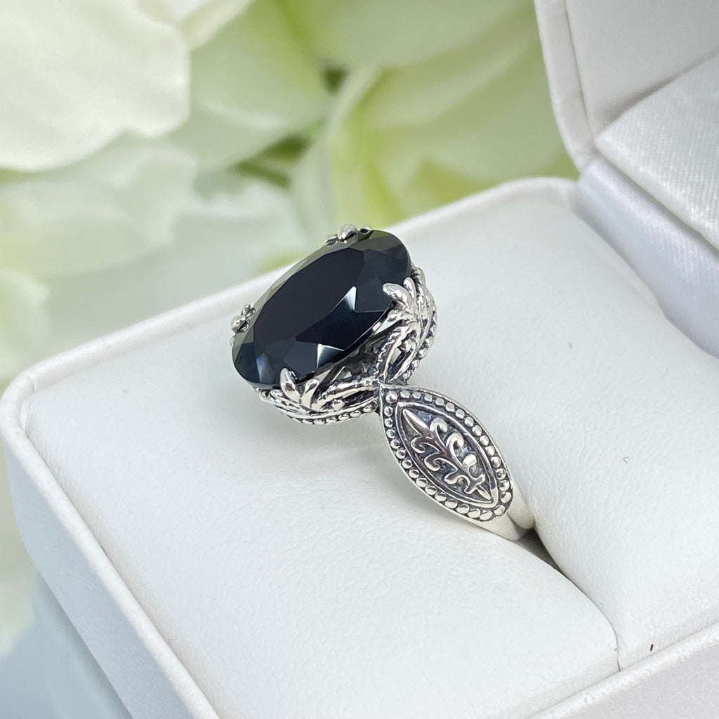 Black Onyx Ring, Dragon Design, Sterling Silver Filigree, Gothic Jewelry, Silver Embrace Jewelry, D133 Dragon Ring