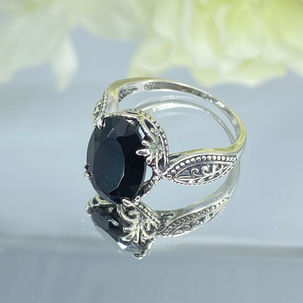 Black Onyx Ring, Dragon Design, Sterling Silver Filigree, Gothic Jewelry, Silver Embrace Jewelry, D133 Dragon Ring