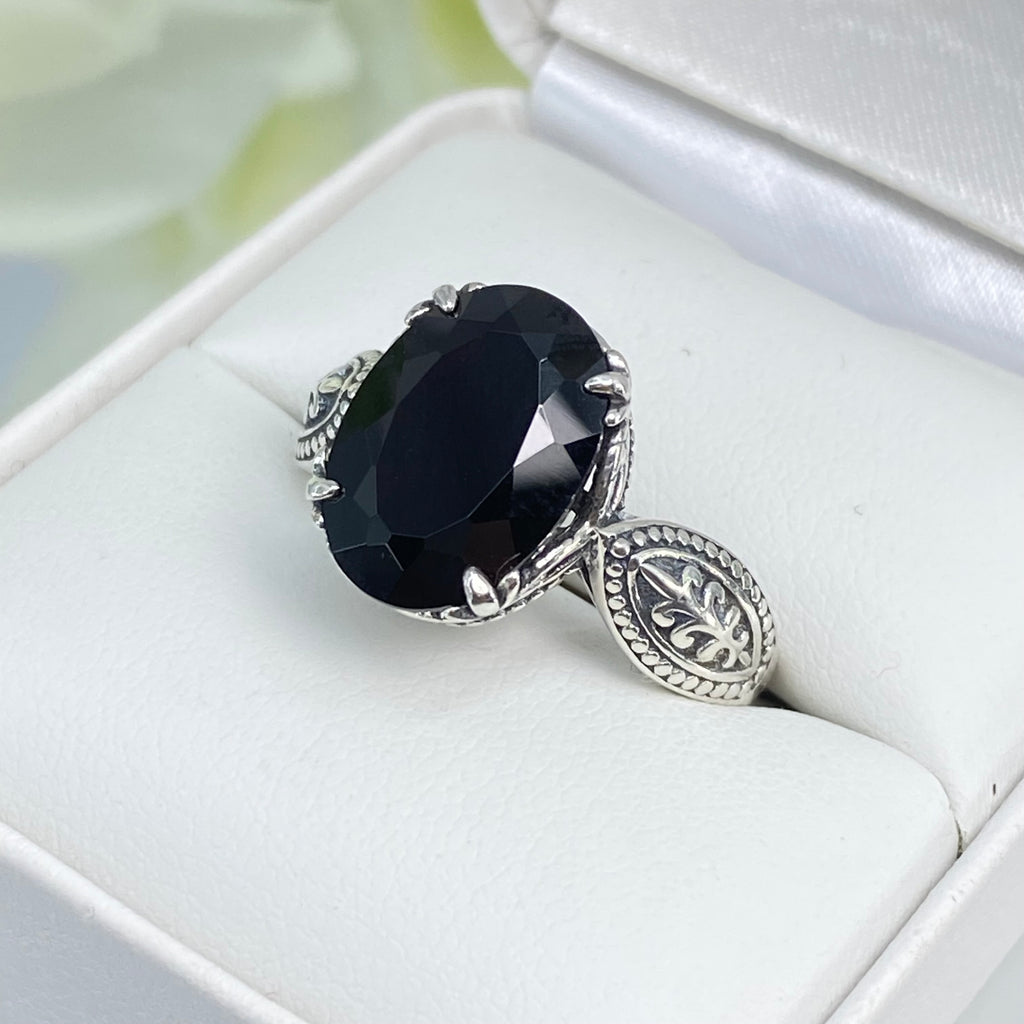 Black Onyx Cubic Zirconia Ring, Dragon Design, Sterling Silver Filigree, Gothic Jewelry, Silver Embrace Jewelry, D133 Dragon Ring