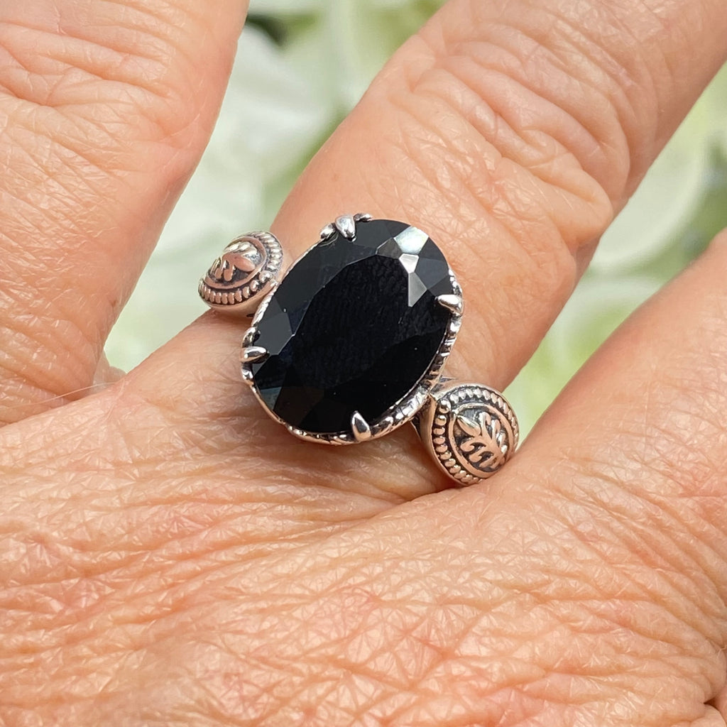 Black Onyx Ring, Dragon Design, Sterling Silver Filigree, Gothic Jewelry, Silver Embrace Jewelry, D133 Dragon Ring