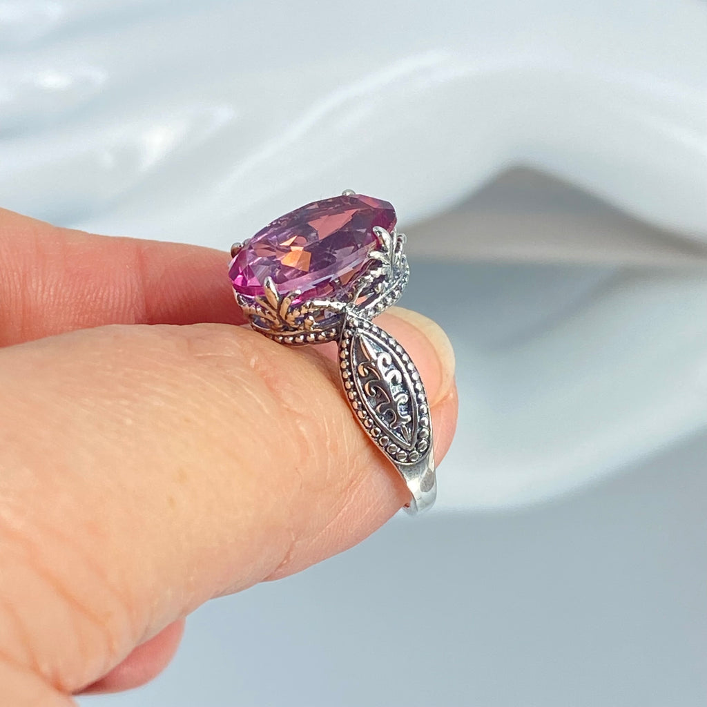 Natural Pink Topaz Ring, Dragon Design, Sterling Silver Filigree, Gothic Jewelry, Silver Embrace Jewelry