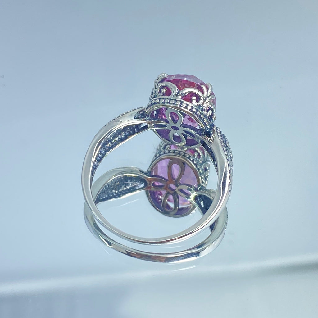 Natural Pink Topaz Ring, Dragon Design, Sterling Silver Filigree, Gothic Jewelry, Silver Embrace Jewelry