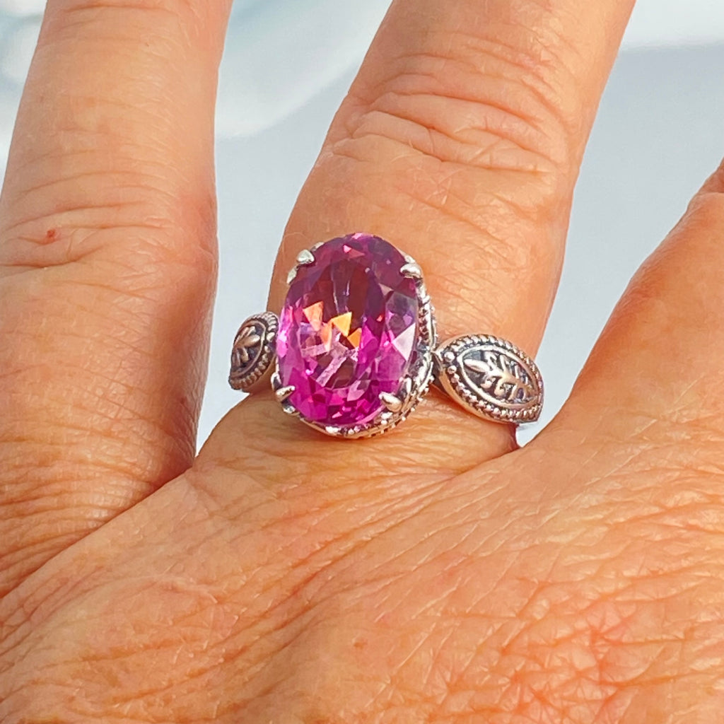 Natural Pink Topaz Ring, Dragon Design, Sterling Silver Filigree, Gothic Jewelry, Silver Embrace Jewelry