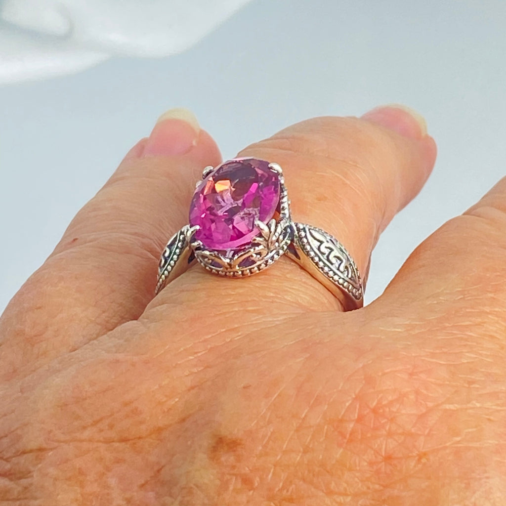 Natural Pink Topaz Ring, Dragon Design, Sterling Silver Filigree, Gothic Jewelry, Silver Embrace Jewelry