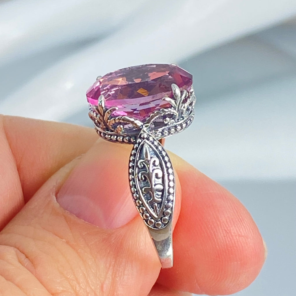 Natural Pink Topaz Ring, Dragon Design, Sterling Silver Filigree, Gothic Jewelry, Silver Embrace Jewelry