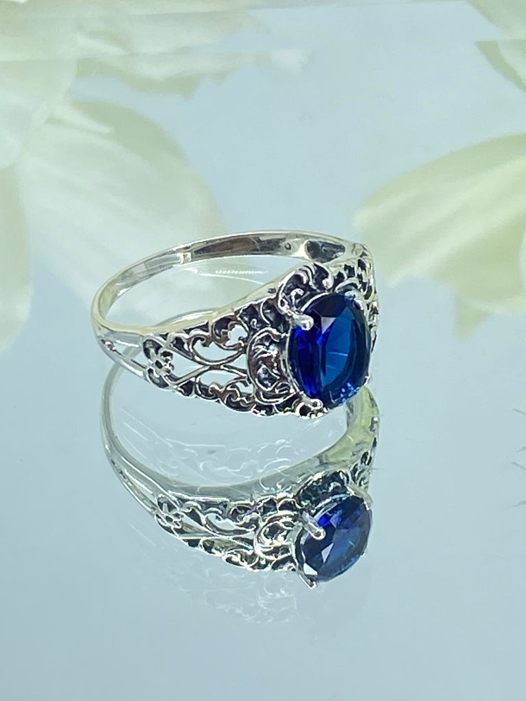 Blue Sapphire Ring, Art Nouveau, sterling silver filigree, Silver Embrace Jewelry D14