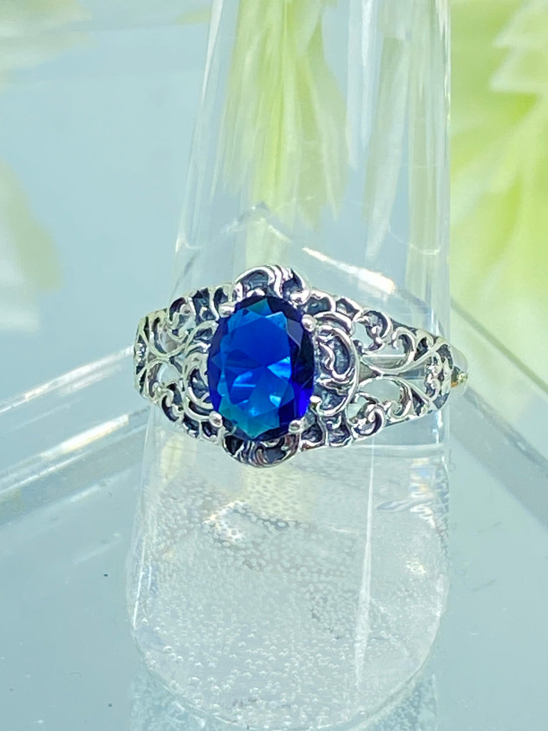 Blue Sapphire Ring, Art Nouveau, sterling silver filigree, Silver Embrace Jewelry D14