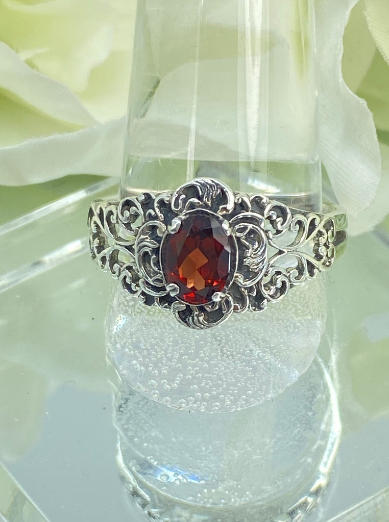 Natural Garnet Ring, oval Red Gemstone in Sterling Silver Filigree, Art Nouveau Jewelry, Silver Embrace Jewelry, #D14