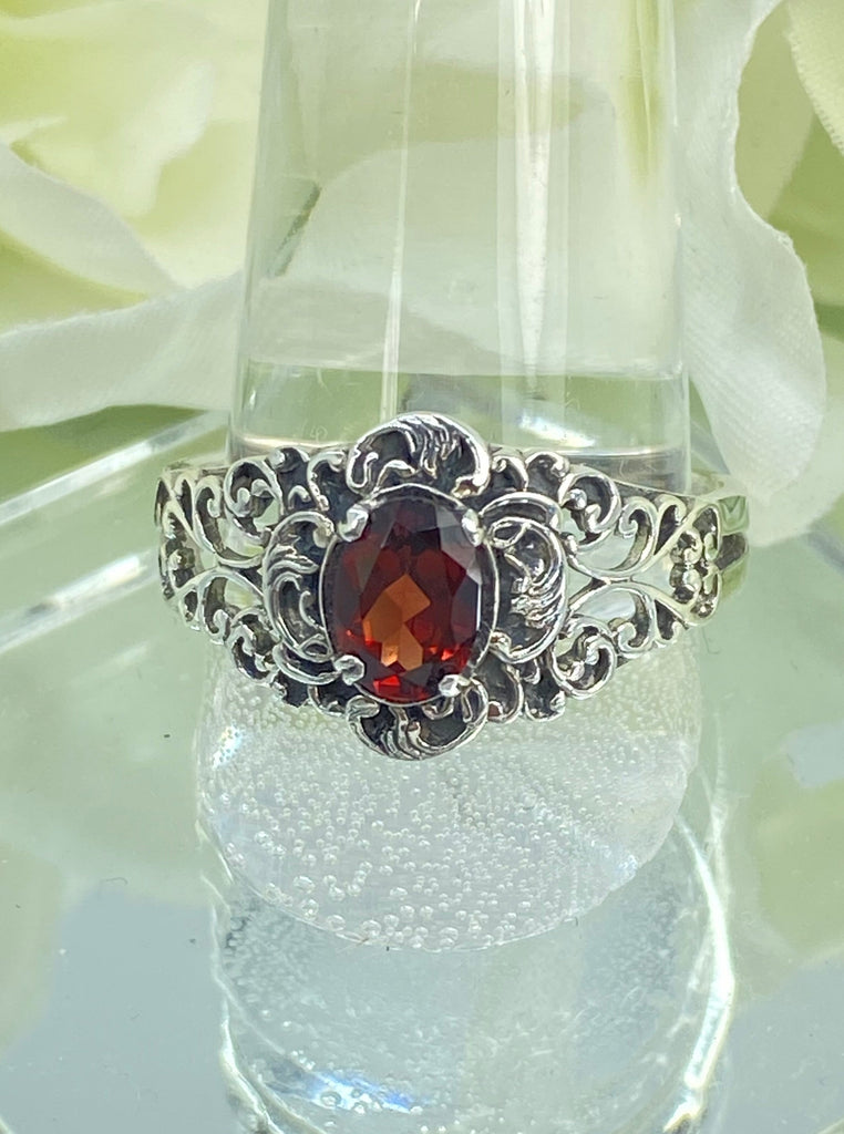 Natural Garnet Ring, oval Red Gemstone in Sterling Silver Filigree, Art Nouveau Jewelry, Silver Embrace Jewelry, #D14