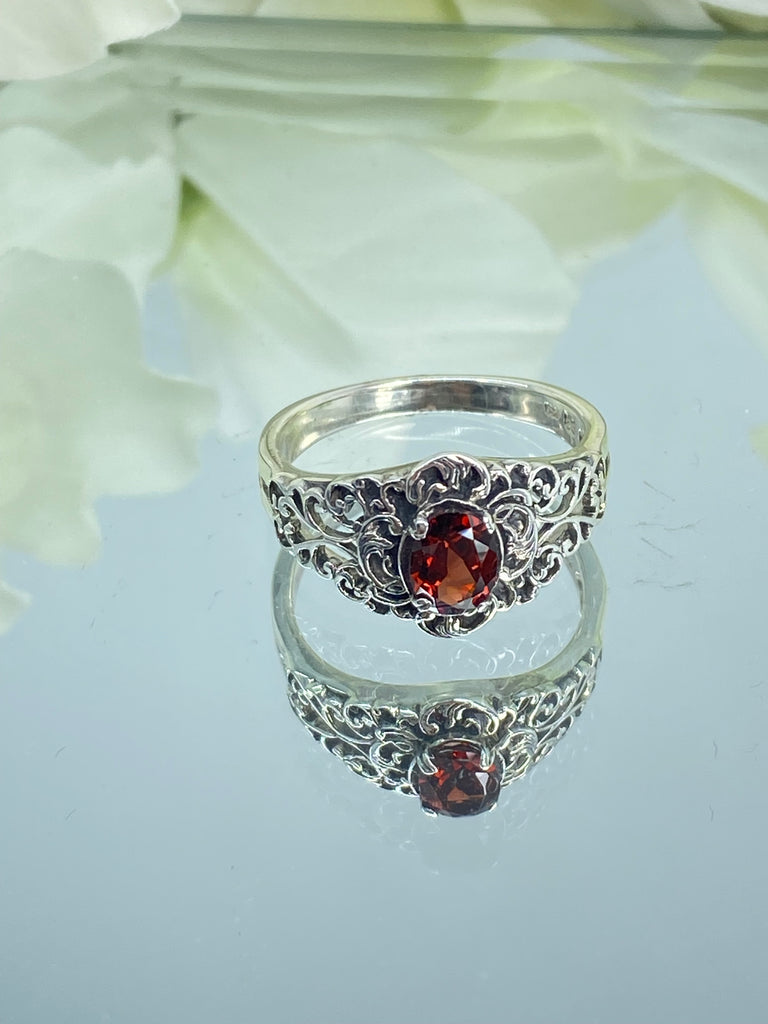 Natural Garnet Ring, oval Red Gemstone in Sterling Silver Filigree, Art Nouveau Jewelry, Silver Embrace Jewelry, #D14