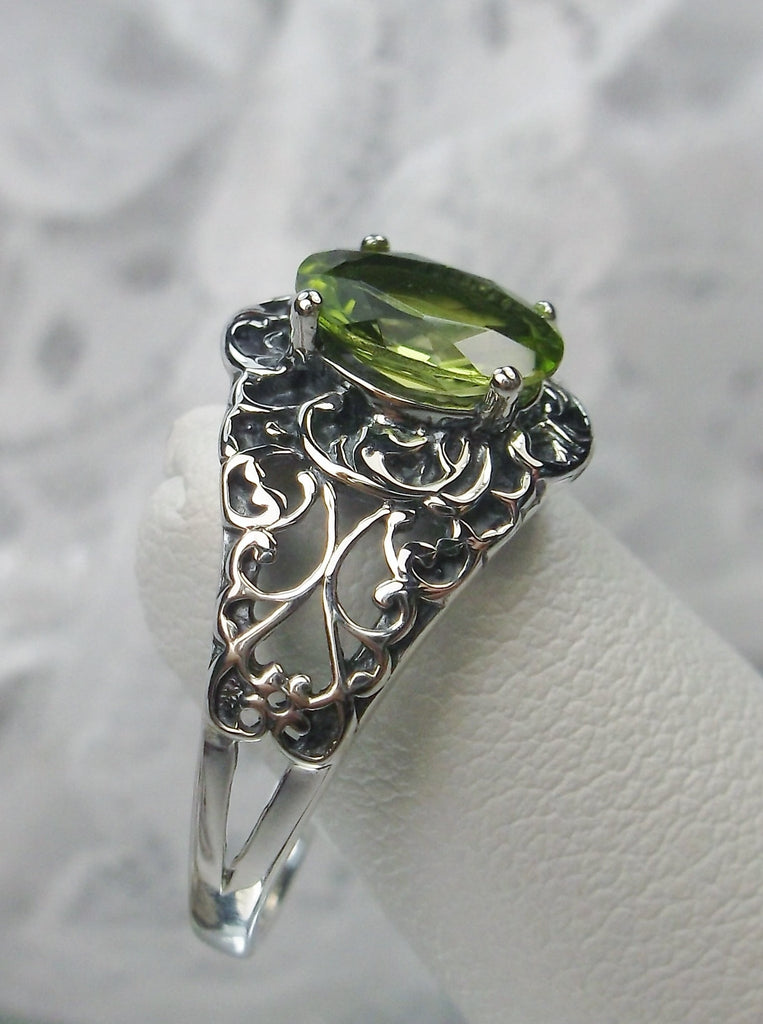 Natural Peridot Ring, Natural Green Peridot Gemstone, sterling Silver Filigree, Art Nouveau design Silver Embrace Jewelry D14