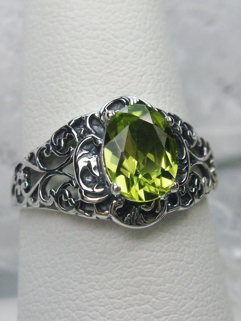 Natural Peridot Ring, Natural Green Peridot Gemstone, sterling Silver Filigree, Art Nouveau design Silver Embrace Jewelry D14