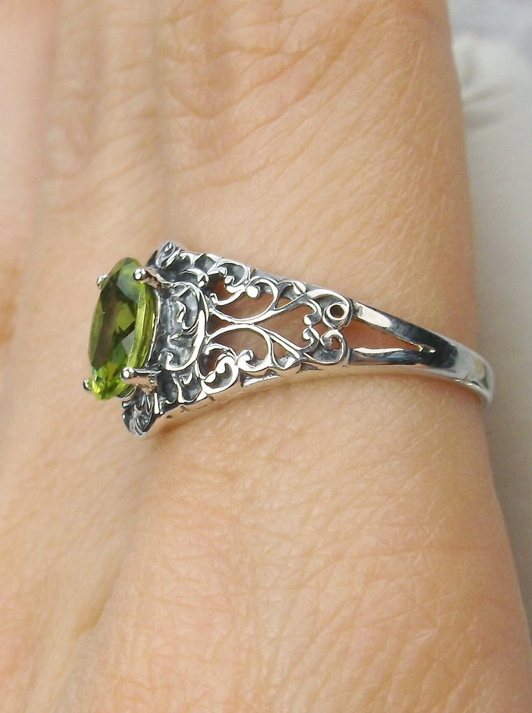 Natural Peridot Ring, Natural Green Peridot Gemstone, sterling Silver Filigree, Art Nouveau design Silver Embrace Jewelry D14