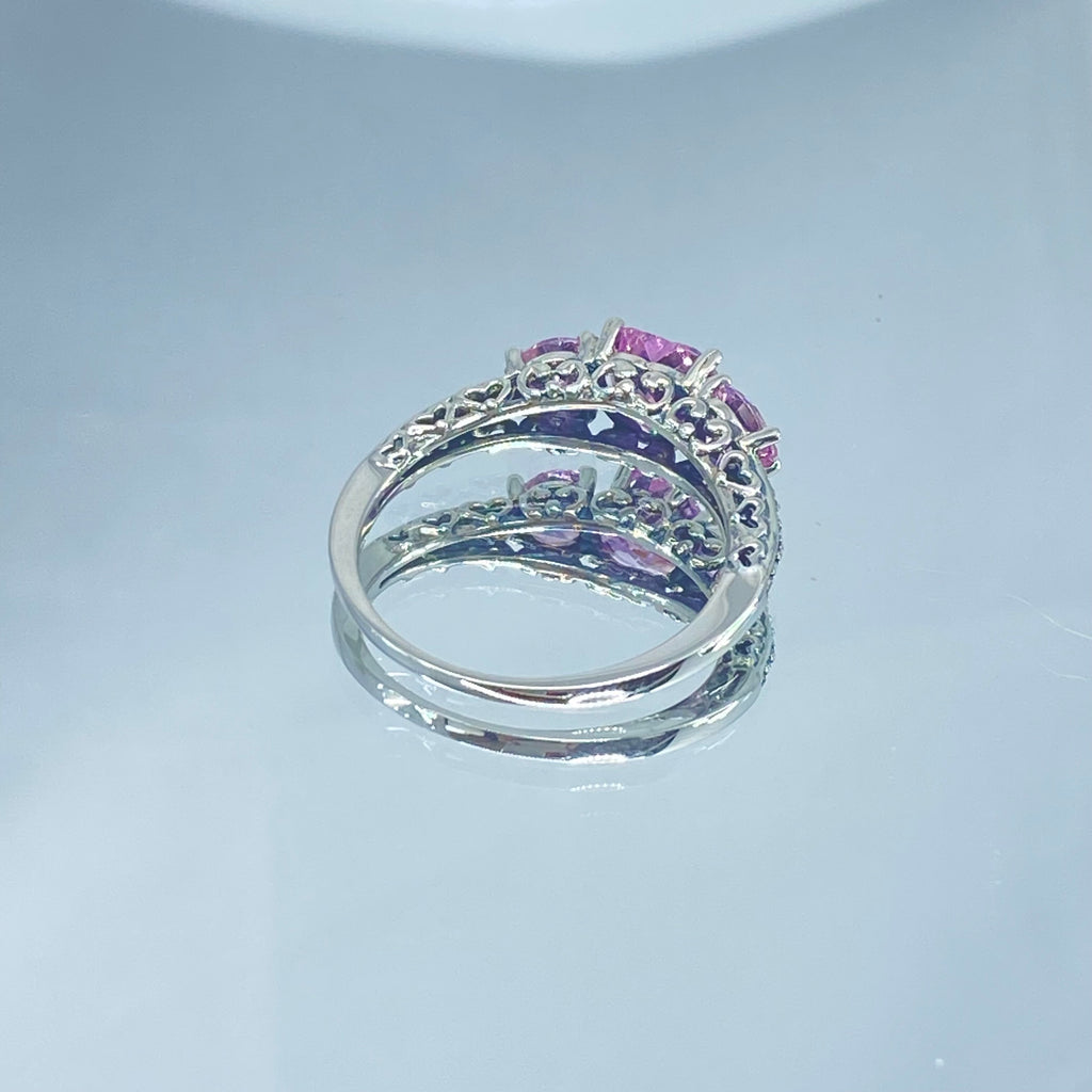 Pink Topaz Ring, Three Hearts, Cubic Zirconia (CZ) Gemstone, Victorian jewelry, Vintage Ring, Silver Embrace Jewelry, D143