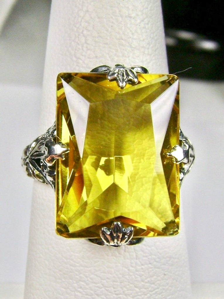 Citrine Ring, Yellow Citrine Jewelry Set, Rectangle Art Deco Set includes Ring, Earrings & Pendant #S15