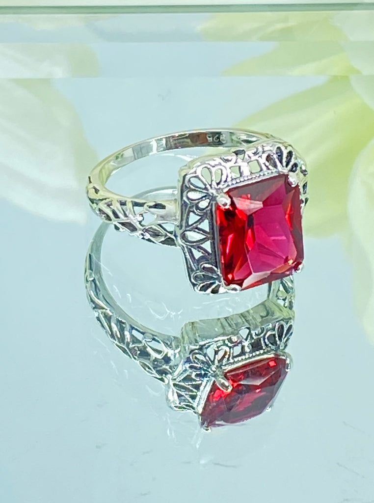 Ruby Ring, Sterling Silver Vintage Filigree, Victorian revival jewelry, VicLoop, Silver Embrace Jewelry, D150