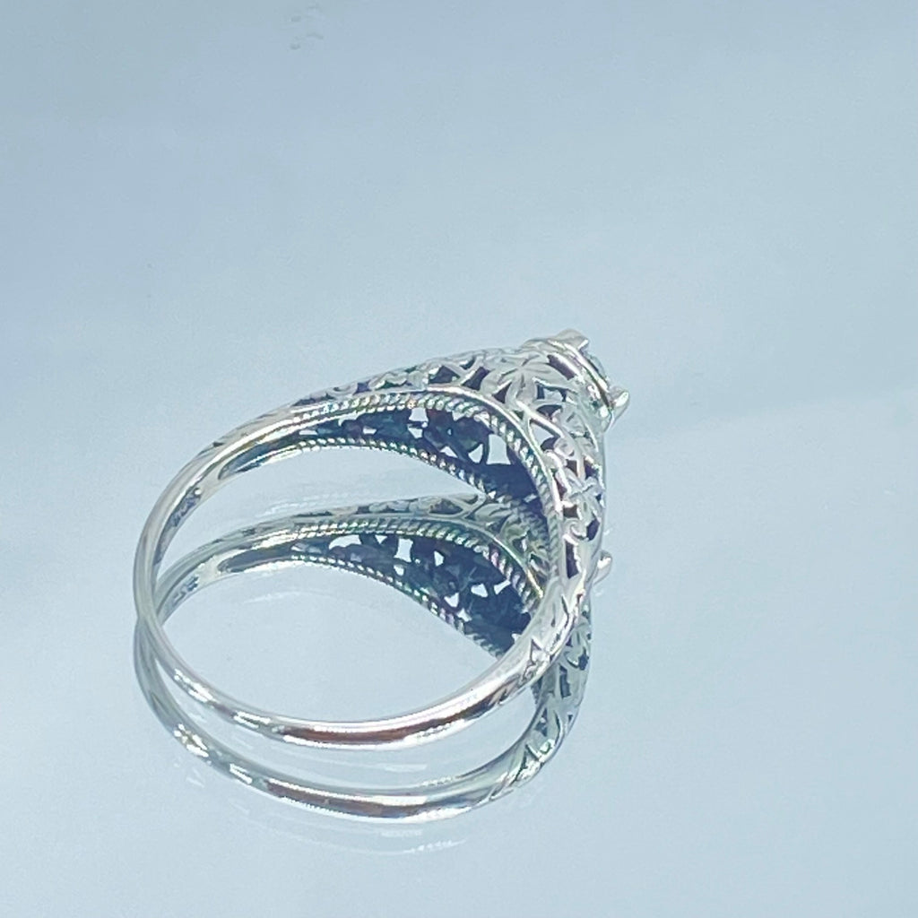 Moissanite Ring, Wedding Ring, solitaire with sterling silver filigree, Victorian style jewelry, D154