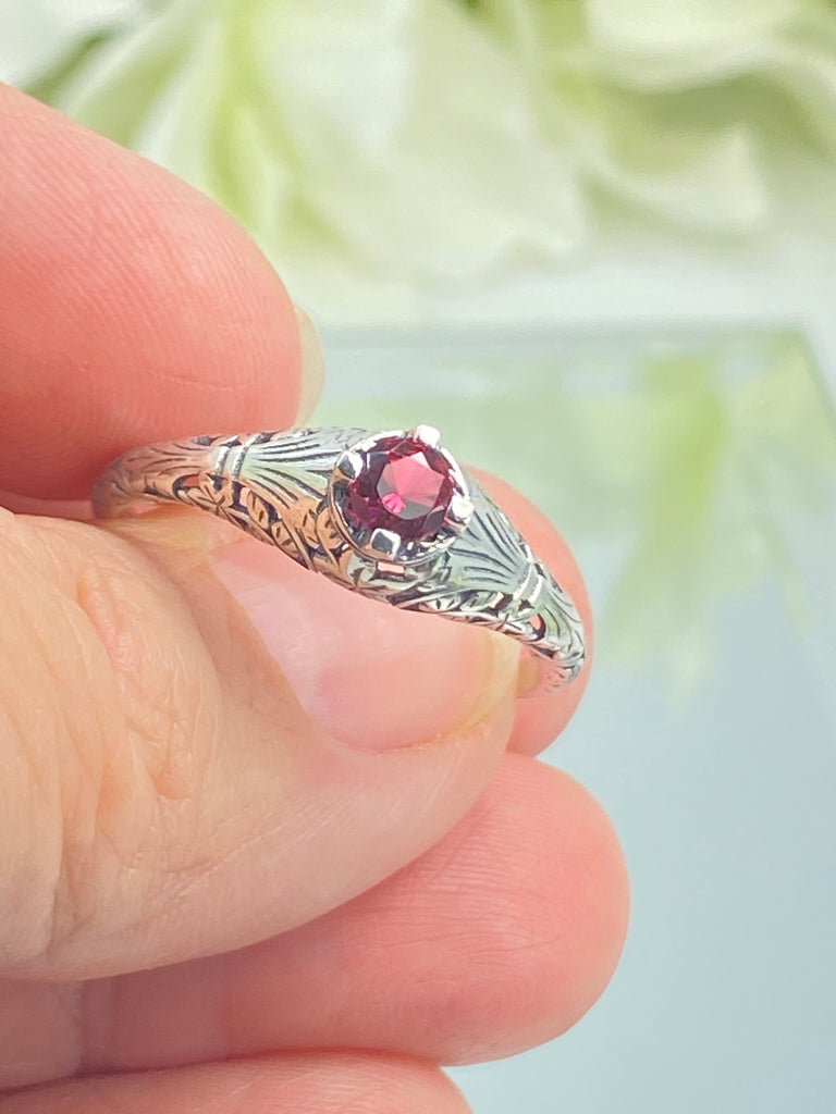 Ruby Ring, Sterling Silver Filigree, Floral Wedding Ring, Silver Embrace Jewelry, D154