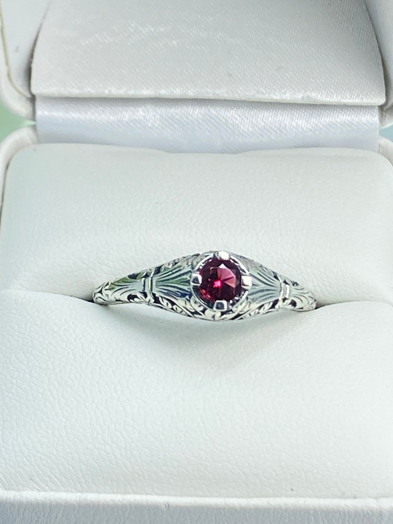 Ruby Ring, Sterling Silver Filigree, Floral Wedding Ring, Silver Embrace Jewelry, D154