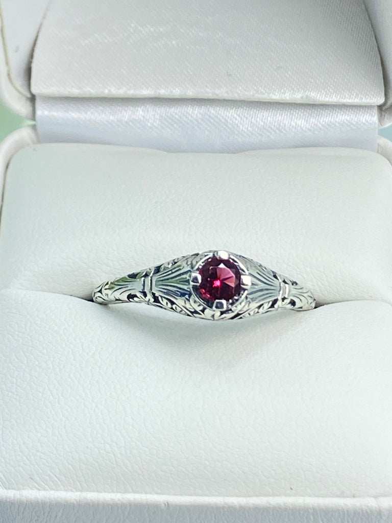 Ruby Ring, Sterling Silver Filigree, Floral Wedding Ring, Silver Embrace Jewelry, D154