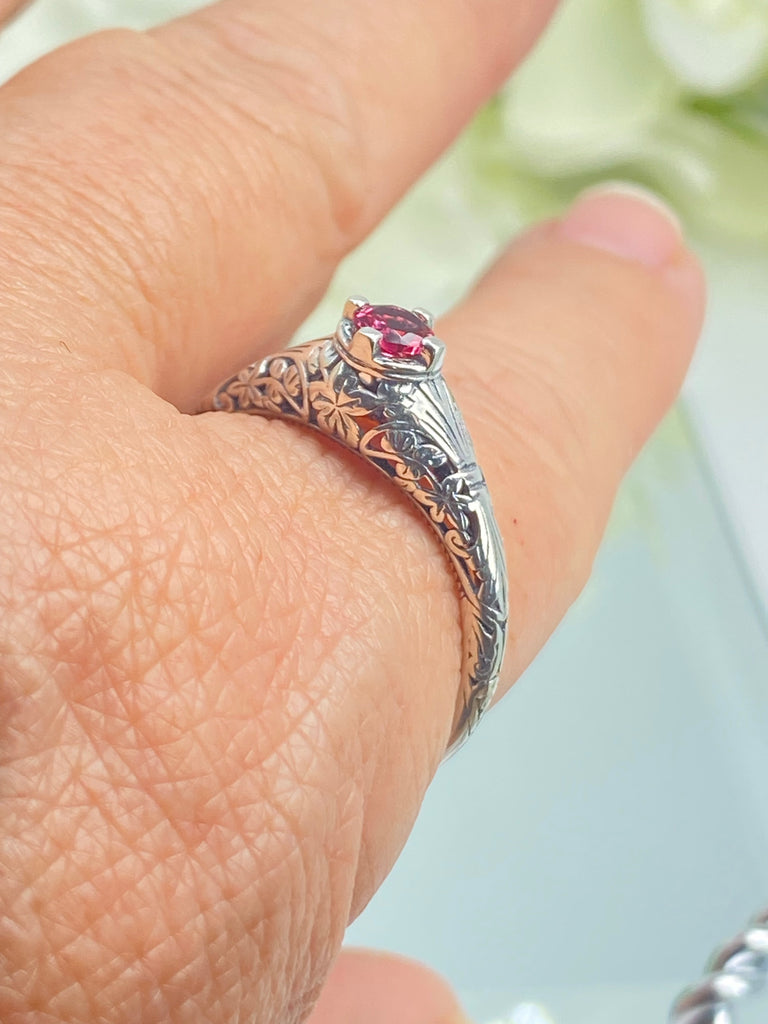 Ruby Ring, Sterling Silver Filigree, Floral Wedding Ring, Silver Embrace Jewelry, D154