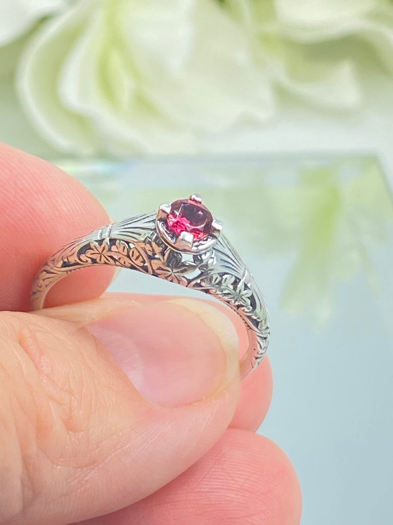 Ruby Ring, Sterling Silver Filigree, Floral Wedding Ring, Silver Embrace Jewelry, D154