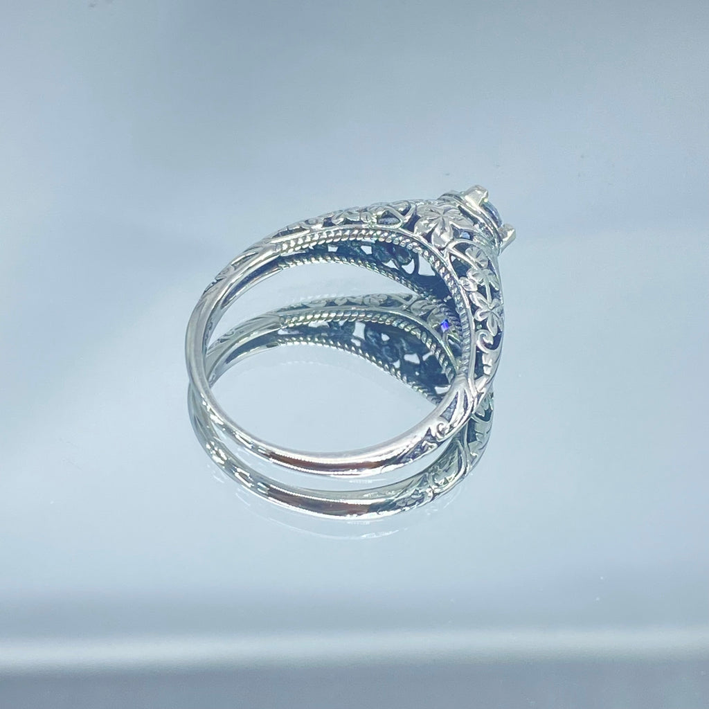 White CZ Ring, Wedding Ring, solitaire with sterling silver filigree, Victorian style jewelry, D154