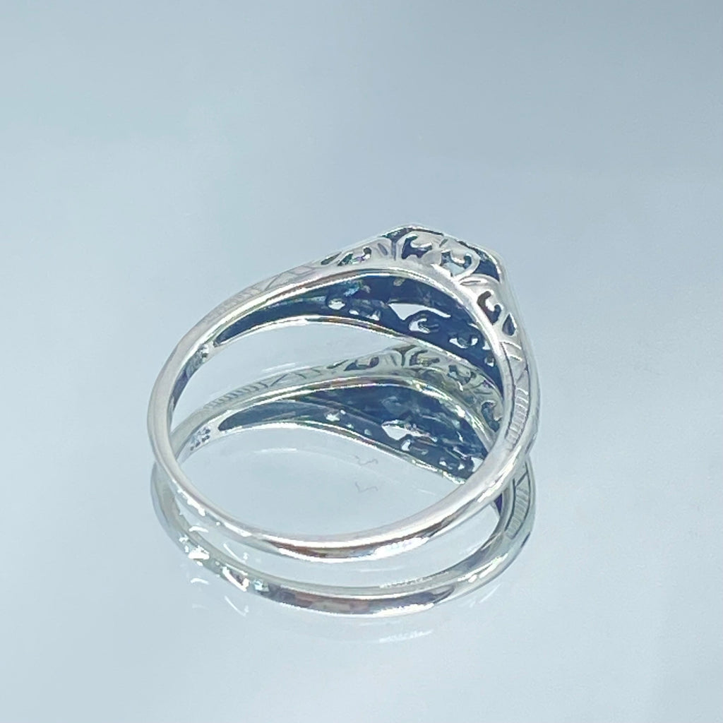 Blue topaz ring, solid sterling silver, deco wedding ring, D155, Silver Embrace Jewelry