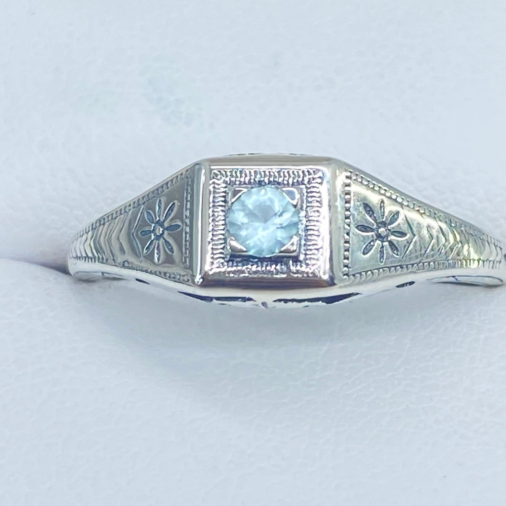 Blue topaz ring, solid sterling silver, deco wedding ring, D155, Silver Embrace Jewelry