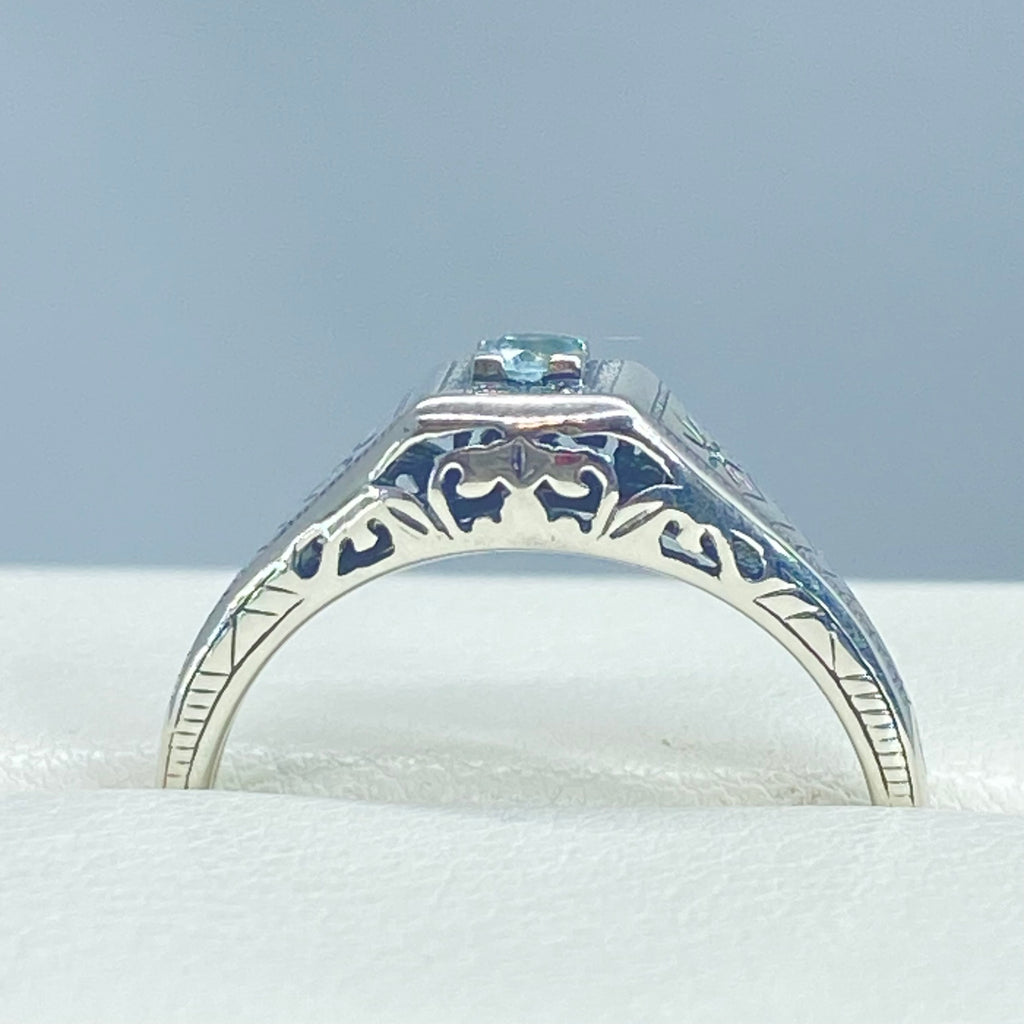 Blue topaz ring, solid sterling silver, deco wedding ring, D155, Silver Embrace Jewelry