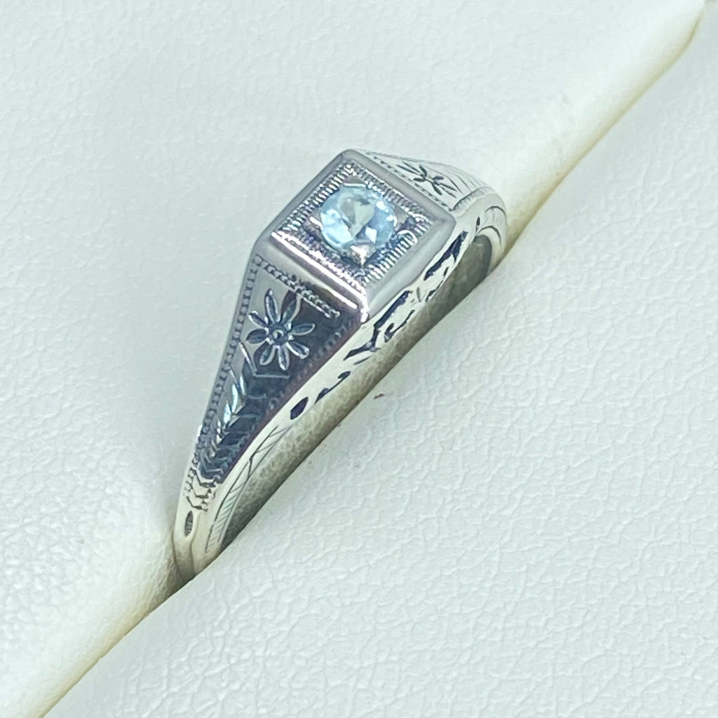 Blue topaz ring, solid sterling silver, deco wedding ring, D155, Silver Embrace Jewelry