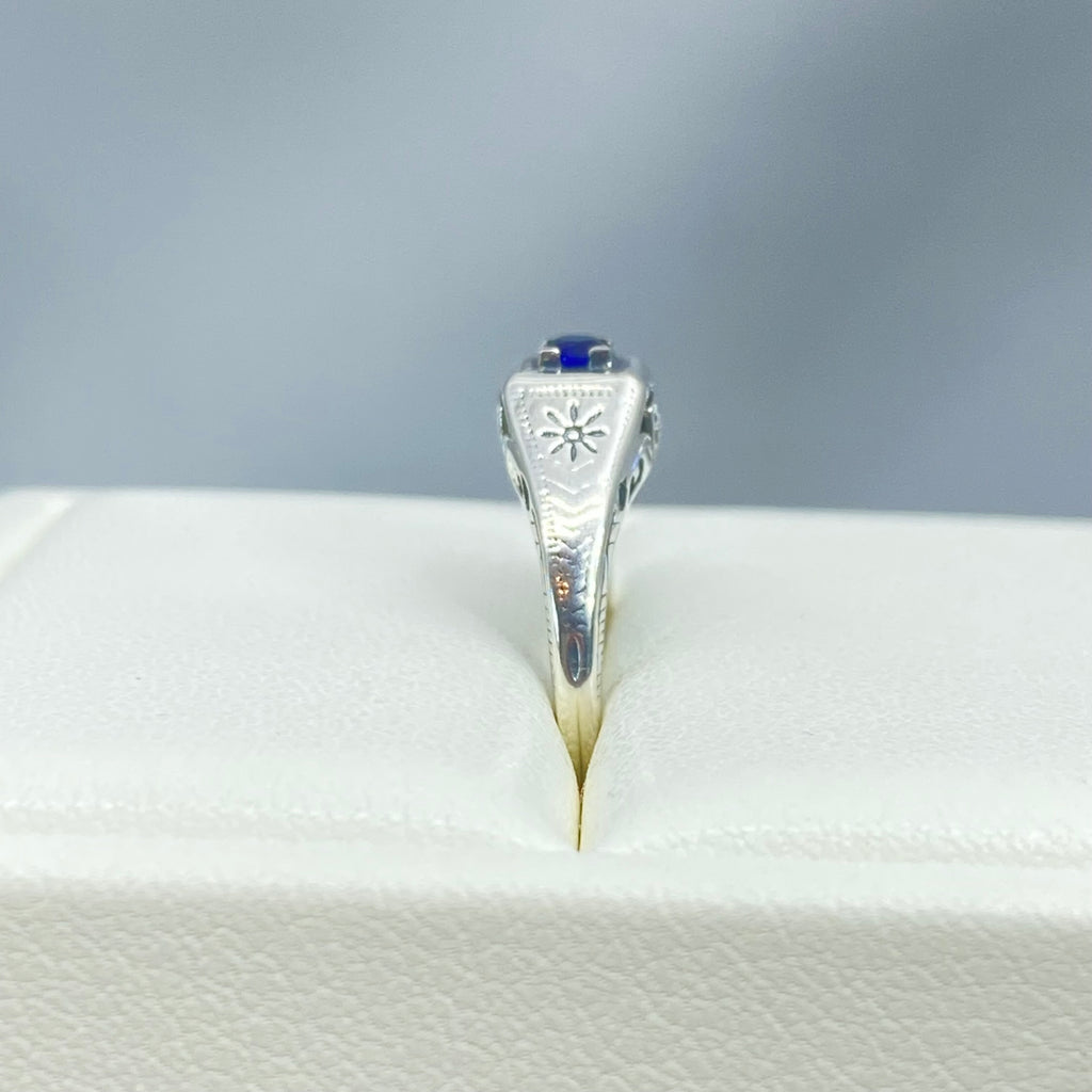 London Blue Topaz ring, sterling silver, deco wedding ring, D155, Silver Embrace Jewelry