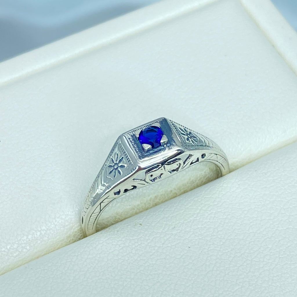 London Blue Topaz ring, sterling silver, deco wedding ring, D155, Silver Embrace Jewelry