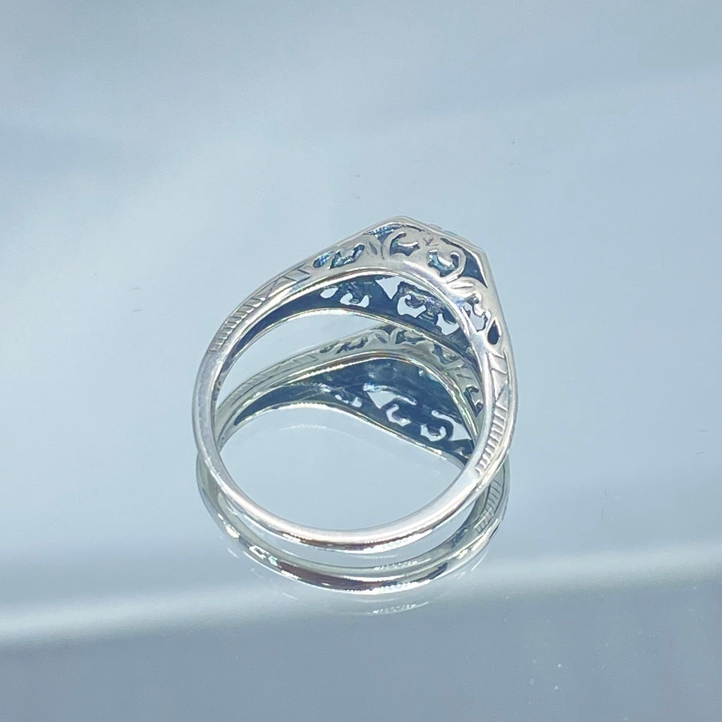 Natural Aquamarine ring, sterling silver, deco wedding ring, D155, Silver Embrace Jewelry