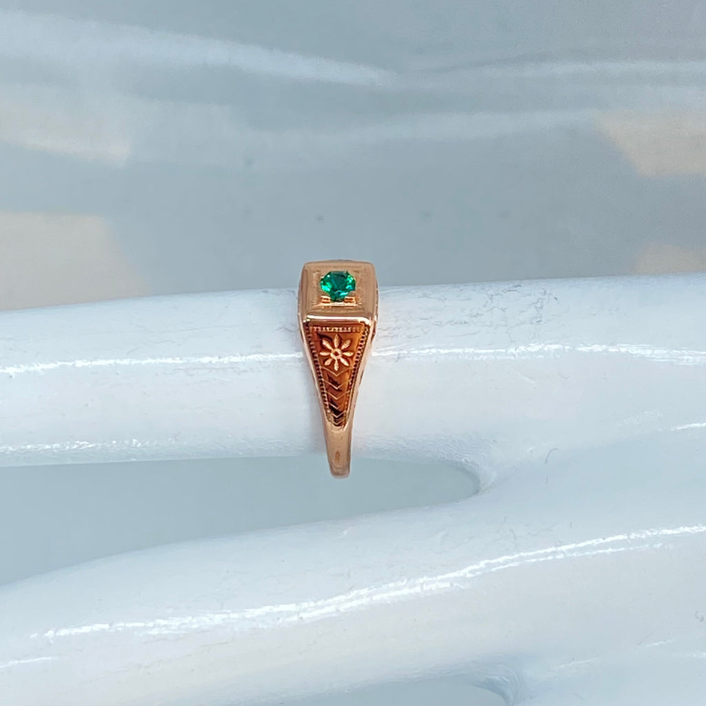 Rose gold ring, natural green emerald, deco wedding ring, D155, Silver Embrace Jewelry