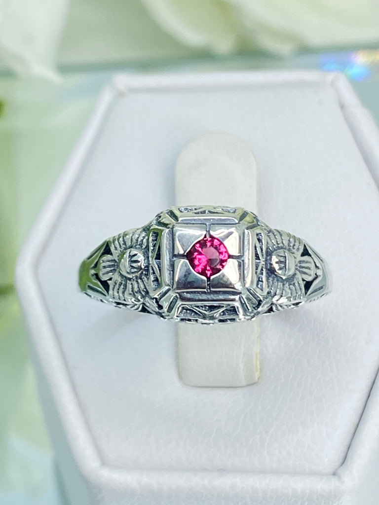 Ruby Ring, Art deco jewelry, Garden Wedding Ring, Sterling silver Filigree, D157, Silver Embrace jewelry
