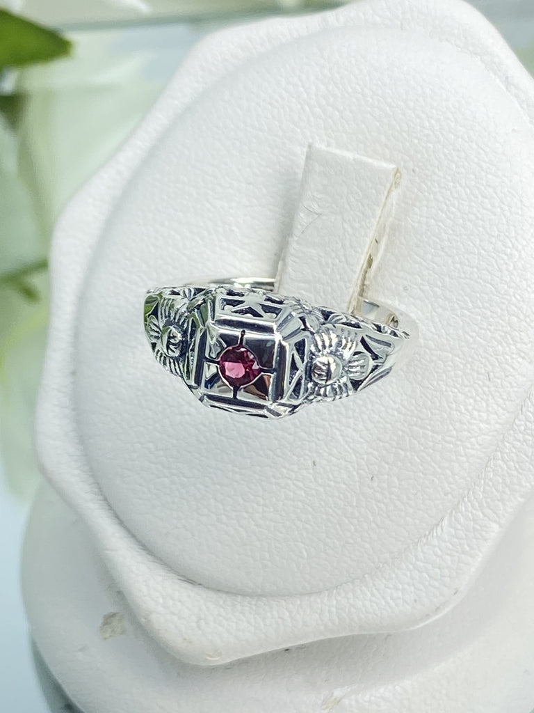 Ruby Ring, Art deco jewelry, Garden Wedding Ring, Sterling silver Filigree, D157, Silver Embrace jewelry