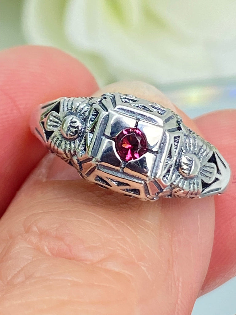 Ruby Ring, Art deco jewelry, Garden Wedding Ring, Sterling silver Filigree, D157, Silver Embrace jewelry